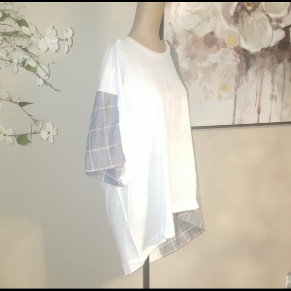 NEW Zara Oversized T-shirt blouse sz M Gray plaid